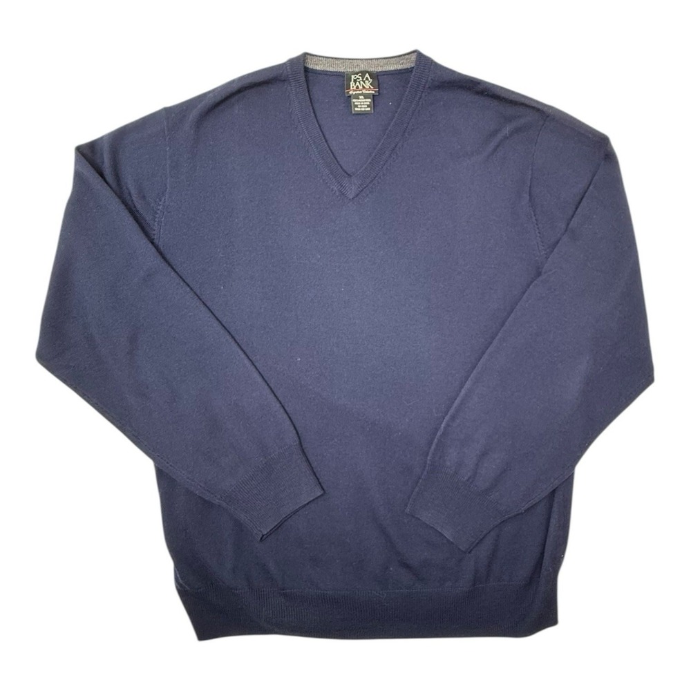 Jos A Bank Signature Collection Grandpa Sweater Men's XL Blue Navy Merino Wool